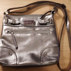 Franco Sarto crossbody shoulder bag metallic silver gray leather